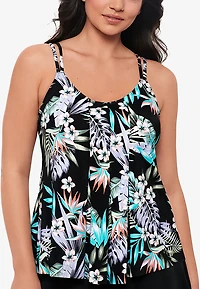 Swim Solutions Women's Bring Me Flowers Pleated Front Tankini Top