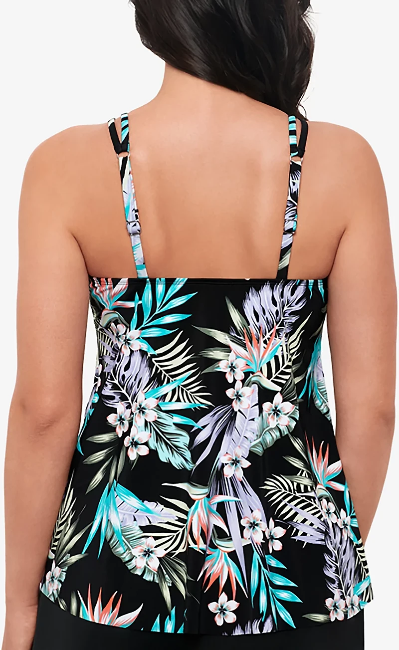 Swim Solutions Women's Bring Me Flowers Pleated Front Tankini Top