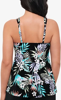 Swim Solutions Women's Bring Me Flowers Pleated Front Tankini Top