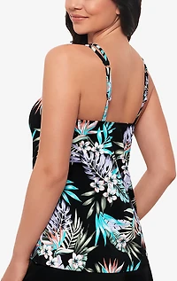 Swim Solutions Women's Bring Me Flowers Pleated Front Tankini Top