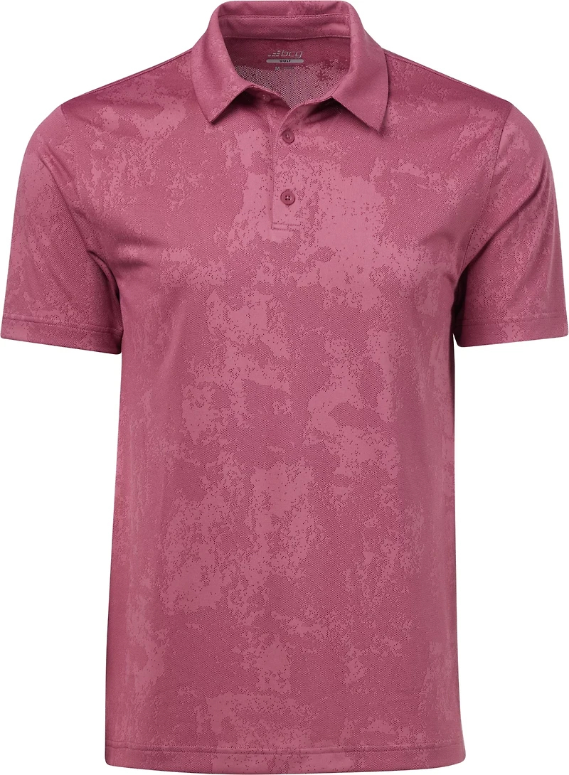 BCG Men's Golf Turbo Splash Jacquard Short Sleeve Polo Shirt