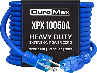 DuroMax XPX10050A Heavy Duty SJEOOW 50 Foot Gauge Blue Single Tap Extension Power Cord
