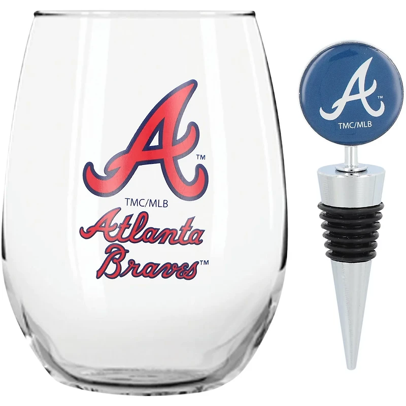 The Memory Company Atlanta Braves 15oz Stemless Tumbler With Wine Bottle Stopper