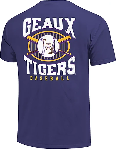 Image One Men's LSU Tigers Baseball Pinstripe Comfort Color Short Sleeve T-shirt