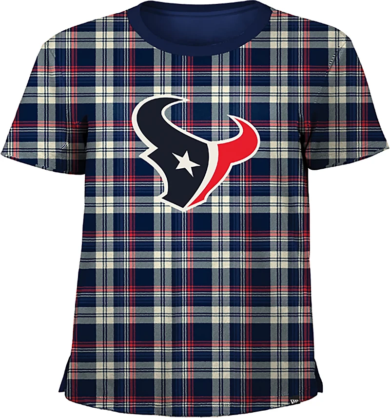 New Era Women's Texans Plaid Boxy Crop T-shirt