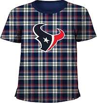 New Era Women's Texans Plaid Boxy Crop T-shirt