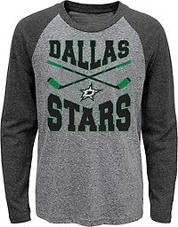 Outerstuff Boys' Dallas Stars Cross Stick Tri-Blend Raglan Long Sleeve Graphic T-shirt