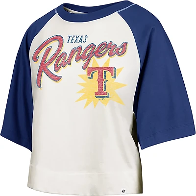 47 Brand Women's Rangers Flare Raglan Shirt Cropped Short Sleeve T-shirt