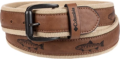 Columbia Sportswear Men's 38mm Fabric with Leather Fish Overlay Belt
