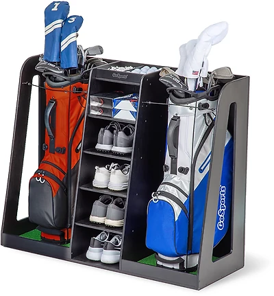GoSports Premium Wooden Double Golf Bag Organizer Rack
