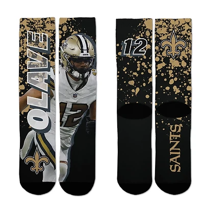 For Bare Feet Youth New Orleans Saints Chris Olave Road Warrior Player Crew Socks