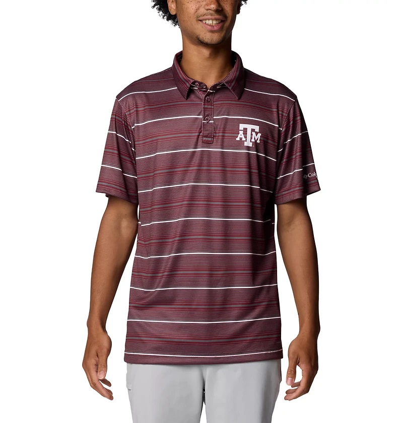 Columbia Sportswear Men's Texas A&M University Stripe Super Terminal Tackle Polo Shirt