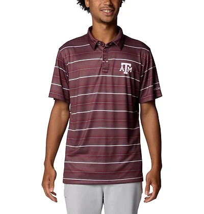 Columbia Sportswear Men's Texas A&M University Stripe Super Terminal Tackle Polo Shirt