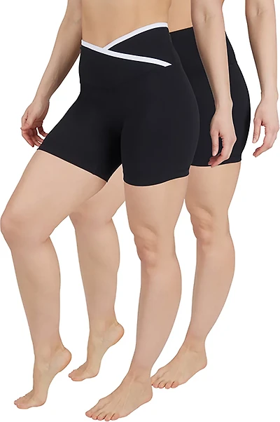 90 Degree by Reflex Women's Lux Crossover High Waist Bike Shorts 5 2-Pack