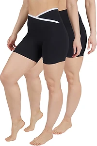 90 Degree by Reflex Women's Lux Crossover High Waist Bike Shorts 5 2-Pack
