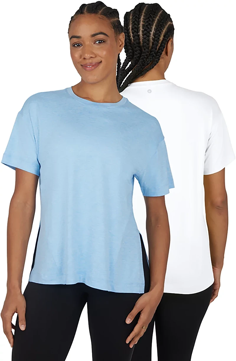 90 Degree By Reflex Women's Super Soft Echo High Low Boxy Meet and Greet Short Sleeve T-shirts 2-Pack
