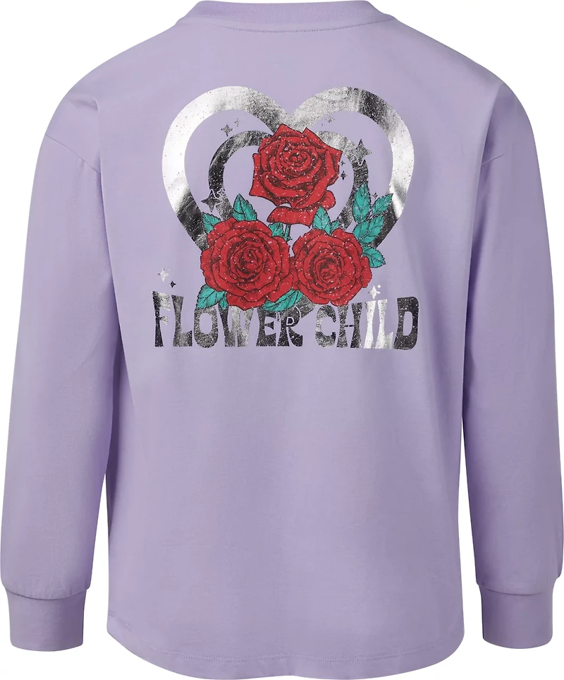BCG Girls' Cotton Flower Child Graphic Long Sleeve T-shirt