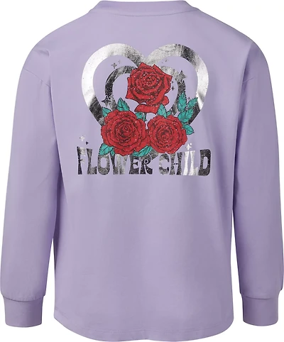 BCG Girls' Cotton Flower Child Graphic Long Sleeve T-shirt
