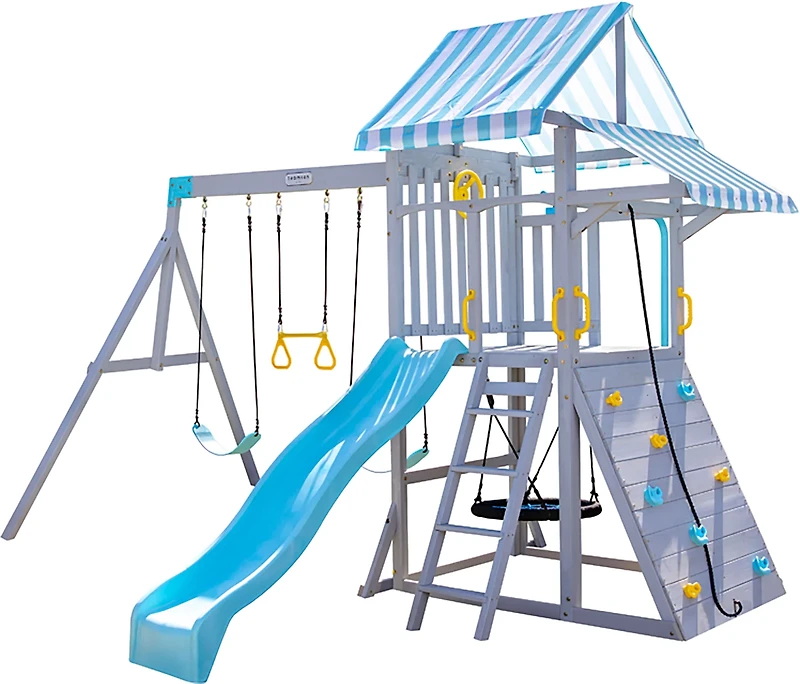 Teamson Kids' Laguna Swing Playset with Platform and Rock Wall