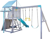 Teamson Kids' Laguna Swing Playset with Platform and Rock Wall