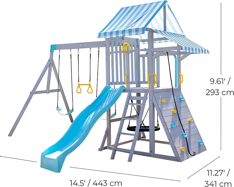 Teamson Kids' Laguna Swing Playset with Platform and Rock Wall