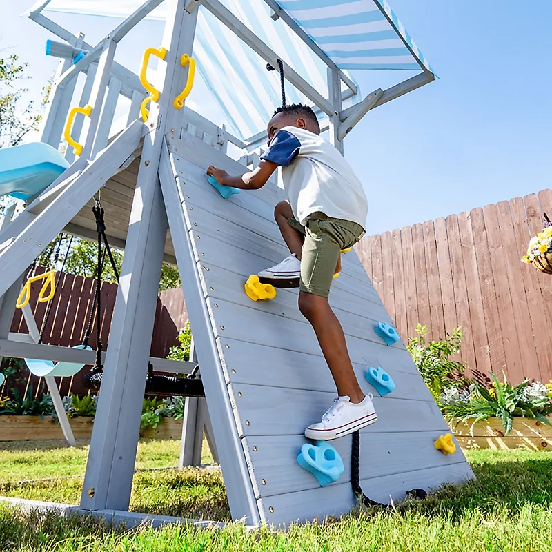 Teamson Kids' Laguna Swing Playset with Platform and Rock Wall