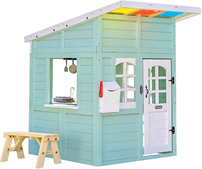 Teamson Kids' Rainbow Shade Wooden Playhouse with Kitchen and Bench