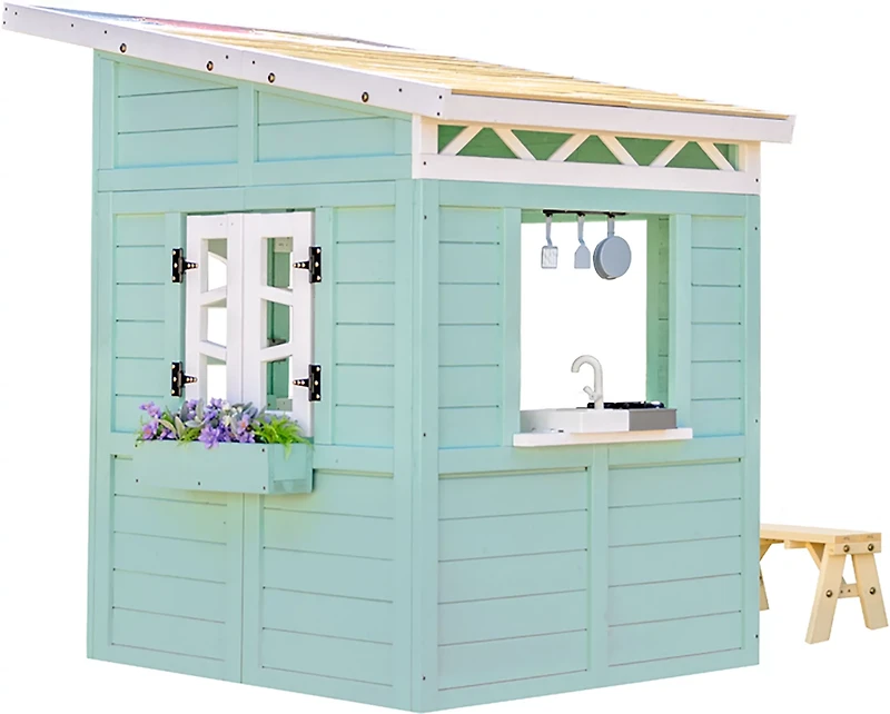 Teamson Kids' Rainbow Shade Wooden Playhouse with Kitchen and Bench