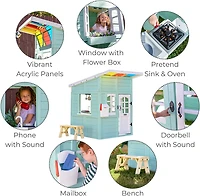 Teamson Kids' Rainbow Shade Wooden Playhouse with Kitchen and Bench