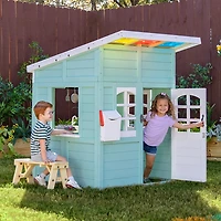 Teamson Kids' Rainbow Shade Wooden Playhouse with Kitchen and Bench