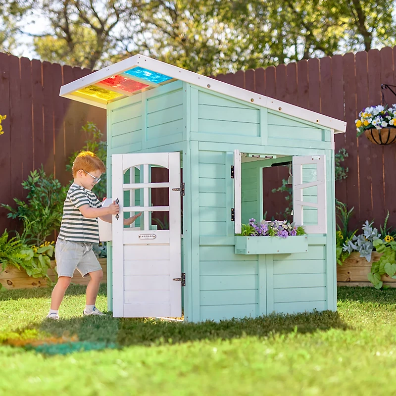 Teamson Kids' Rainbow Shade Wooden Playhouse with Kitchen and Bench