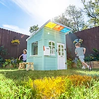 Teamson Kids' Rainbow Shade Wooden Playhouse with Kitchen and Bench