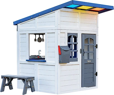 Teamson Kids' Rainbow Shade Wooden Playhouse with Kitchen and Bench