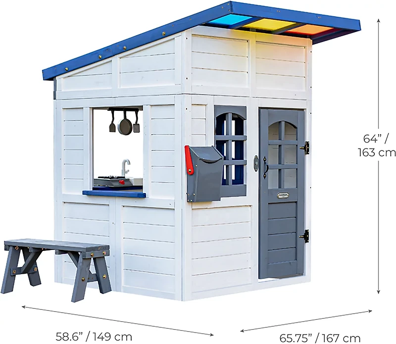 Teamson Kids' Rainbow Shade Wooden Playhouse with Kitchen and Bench
