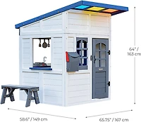 Teamson Kids' Rainbow Shade Wooden Playhouse with Kitchen and Bench