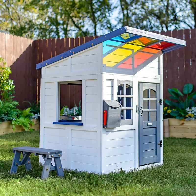 Teamson Kids' Rainbow Shade Wooden Playhouse with Kitchen and Bench