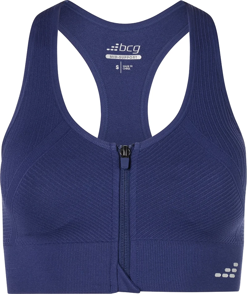 BCG Women's Seamless Zip Front Mid Impact Sports Bra