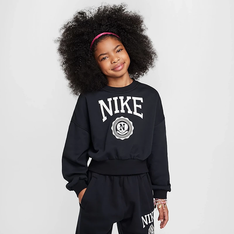 Nike Girls' Sportswear Club French Terry Boxy GX Star Crew Neck Sweatshirt