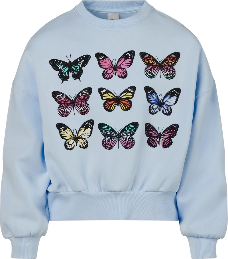 BCG Girls' Cotton Fleece Butterfly Cropped Crew