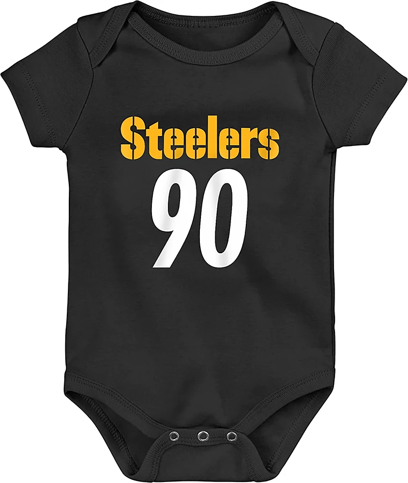 Outerstuff Infants' Pittsburgh Steelers TJ Watt Mainliner Name and Number Short Sleeve Creeper