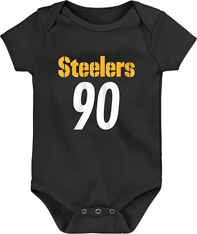 Outerstuff Infants' Pittsburgh Steelers TJ Watt Mainliner Name and Number Short Sleeve Creeper