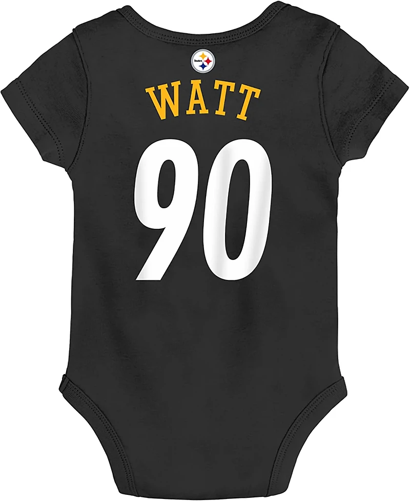 Outerstuff Infants' Pittsburgh Steelers TJ Watt Mainliner Name and Number Short Sleeve Creeper
