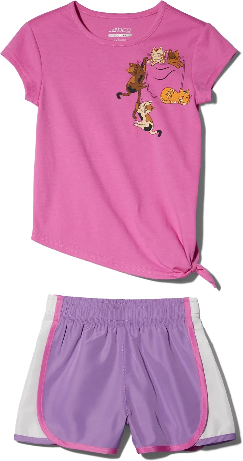 BCG Toddler Girls' Pocket Cat 2-Piece Short Sleeve T-shirt Set