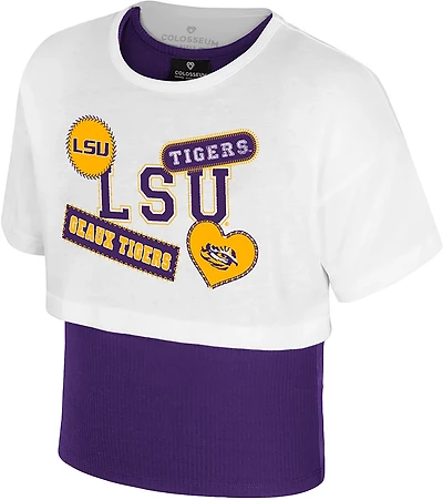 Colosseum Girls' LSU Gale 2Fer Short Sleeve Top