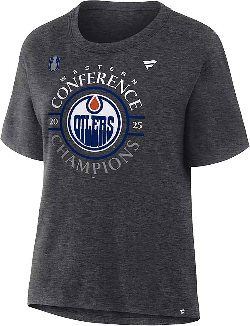 Fanatics Women's Edmonton Oilers 2025 NHL Conference Champions Locker Room V Neck Short Sleeve T-Shirt