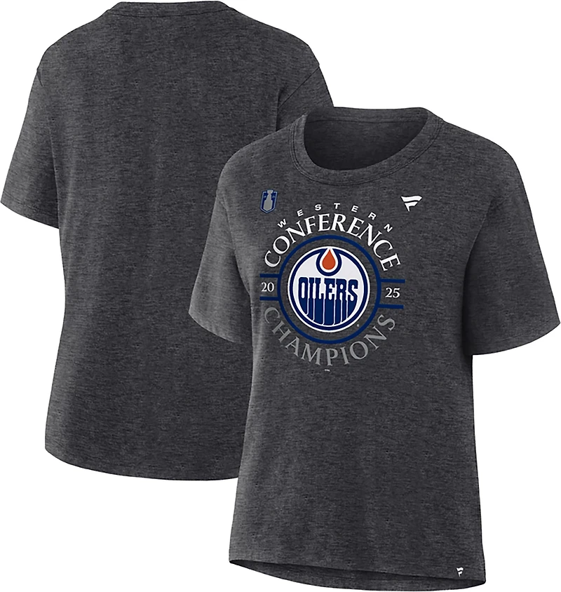 Fanatics Women's Edmonton Oilers 2025 NHL Conference Champions Locker Room V Neck Short Sleeve T-Shirt