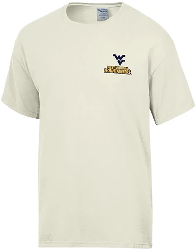 Comfort Wash Men's West Virginia Mountaineers Cream Mascot Phrases Double Sided Short Sleeve T-shirt