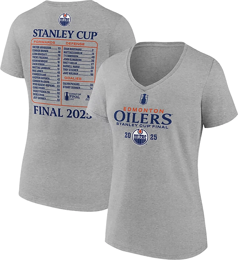 Fanatics Women's Edmonton Oilers 2025 NHL Conference Finals Participant Roster Cotton V Neck Short Sleeve T-Shirt
