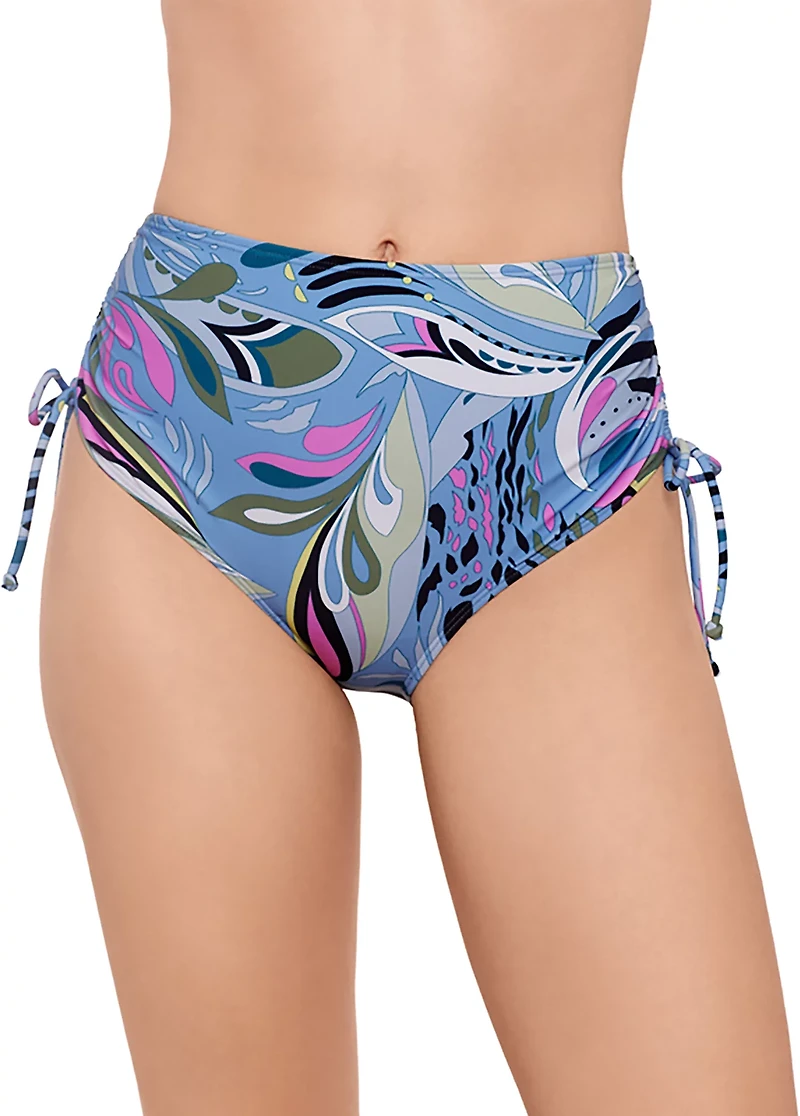 Salt + Cove Juniors' Scarf Swirl Shirred Side High Waist Swim Bottoms