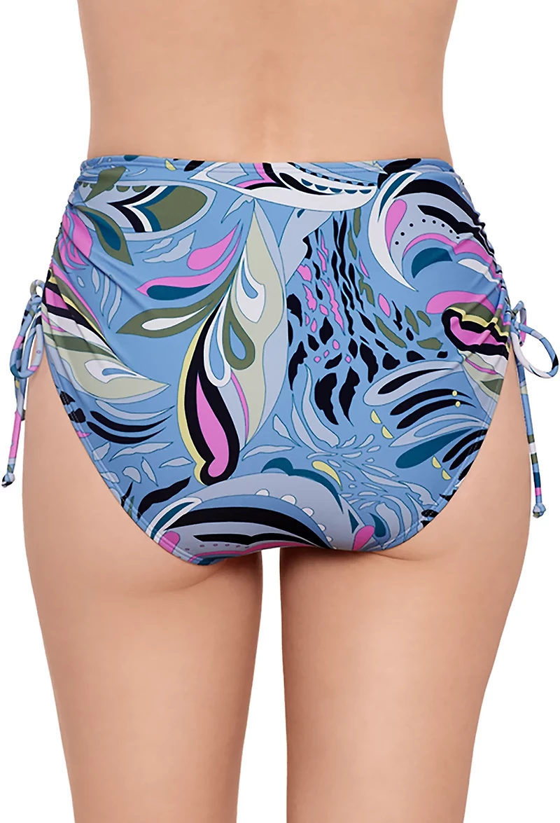 Salt + Cove Juniors' Scarf Swirl Shirred Side High Waist Swim Bottoms